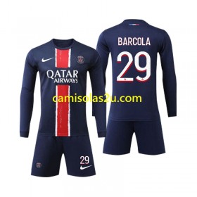 Camisolas de futebol Paris Saint-Germain Bradley Barcola 29 Criança Equipamento Principal 2024/25 Manga Comprida